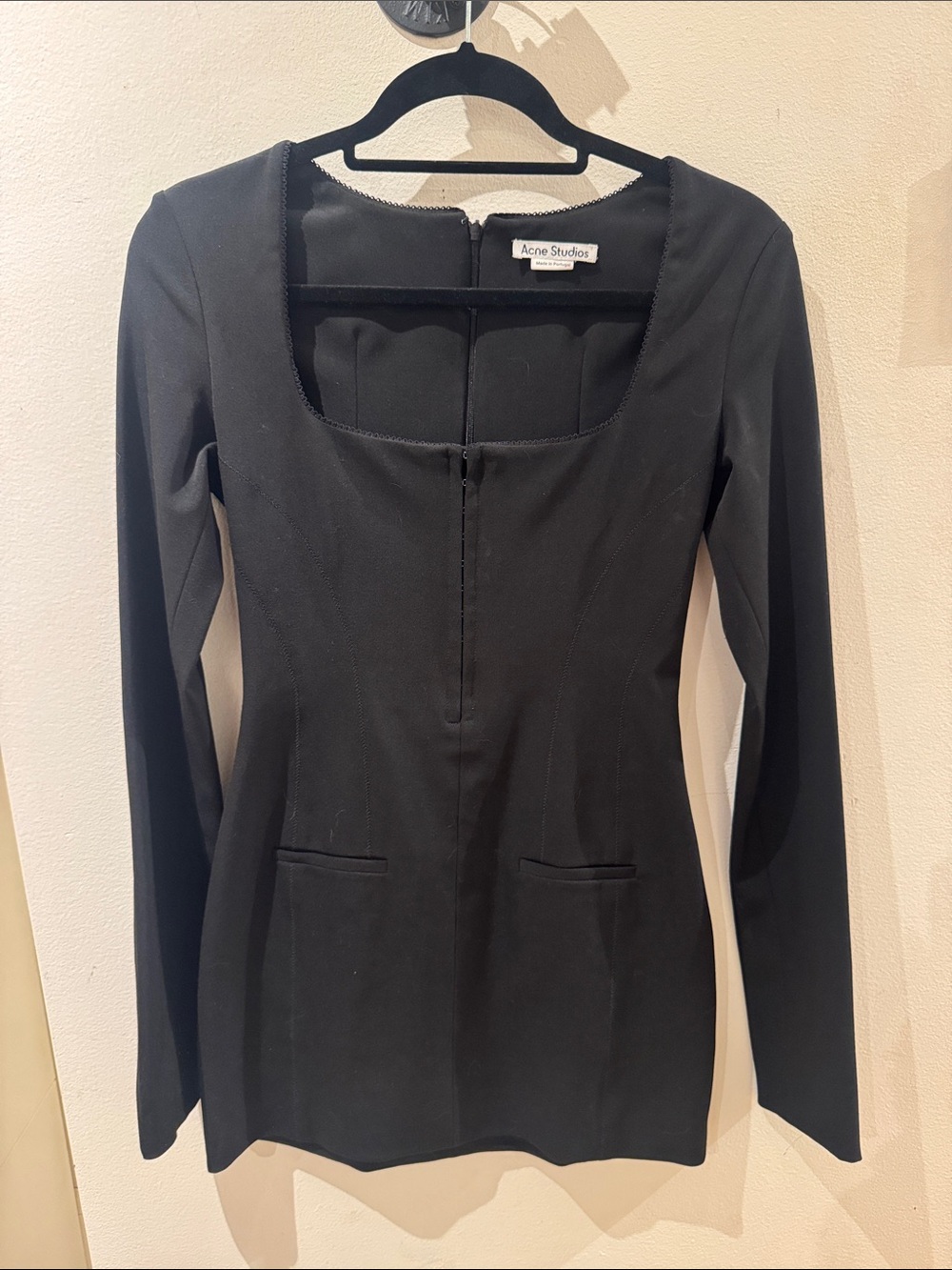 Acne Studios Black Long-Sleeve Square Neck Mini Dress